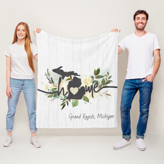 Michigan State Personalised Your Home City Rustic Fleece Blanket (In Situ)