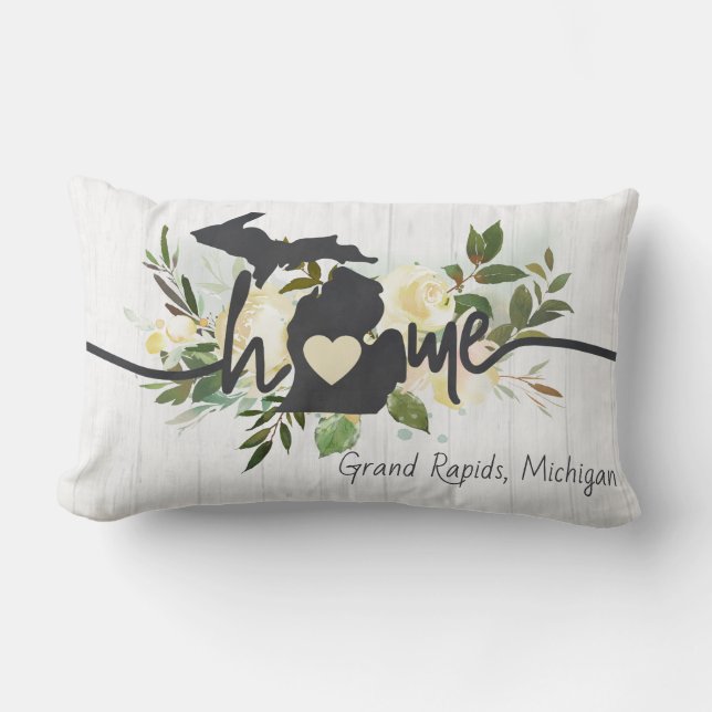 Michigan State Personalised Your Home City Rustic Lumbar Cushion (Front)