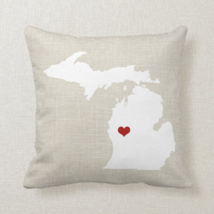 Michigan State Pillow Faux Linen Personalised