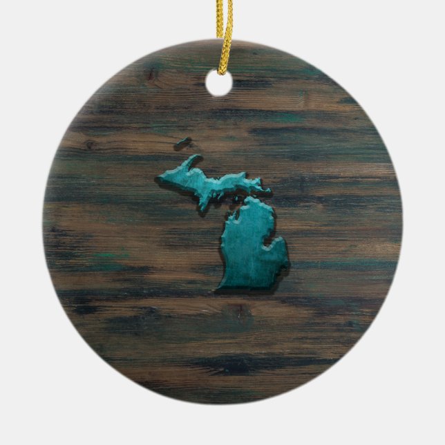 Michigan State Shape Teal Ceramic Tree Decoration (Front)