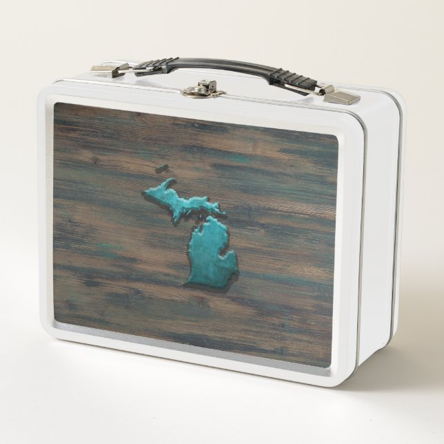 Michigan State Shape Teal Metal Lunch Box (Front)