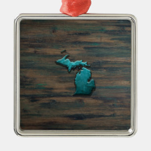 Michigan State Shape Teal Metal Tree Decoration