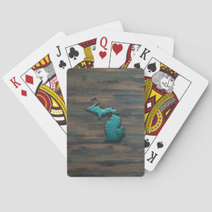 Michigan State Shape Teal Playing Cards