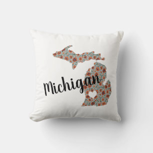 Michigan The Mitten State With Floral Pattern Cushion