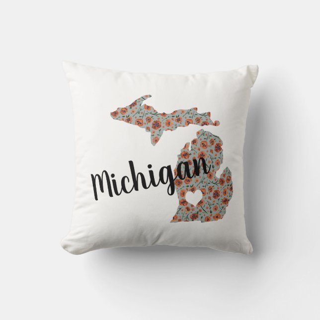 Michigan The Mitten State With Floral Pattern Cushion (Front)