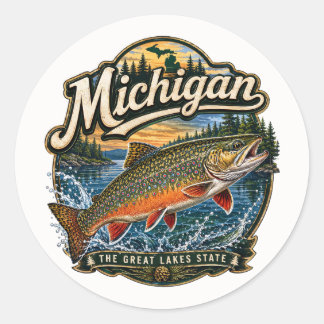 Michigan Trout Great Lakes Classic Round Sticker