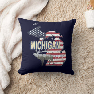 Michigan United States Retro State Map Vintage USA Cushion