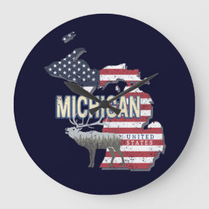 Michigan United States Retro State Map Vintage USA Large Clock