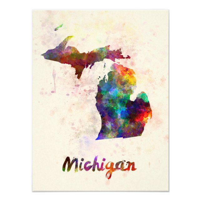 Michigan US state in watercolor Photo Print (Front)
