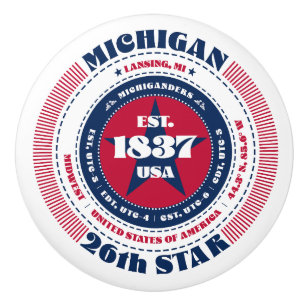 Michigan US State Red White Blue Typography Ceramic Knob