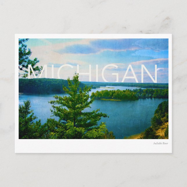 michigan view of au sable river postcard (Front)