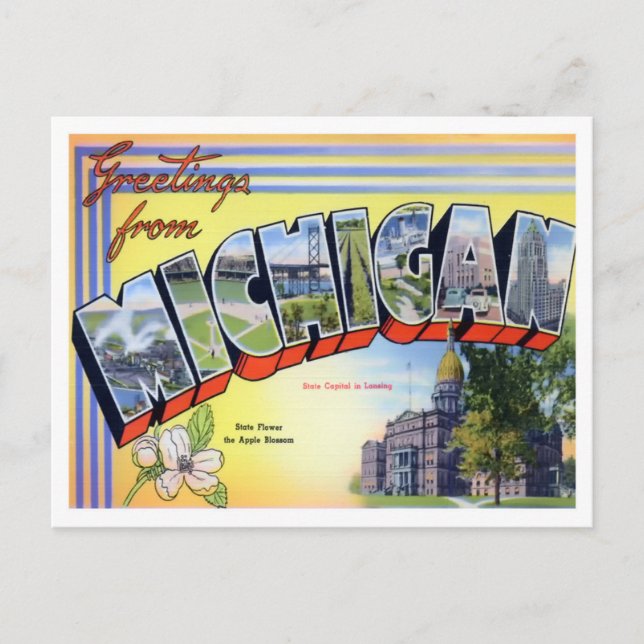 Michigan Vintage Big Letters Postcard (Front)