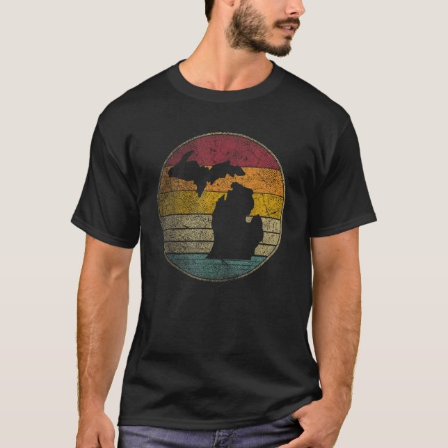 Michigan Vintage Distressed Retro Style Silhouette T-Shirt (Front)