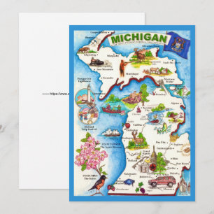 Michigan Vintage Map 5x7 Big Postcard