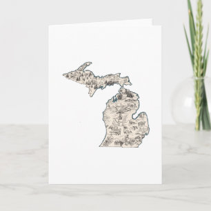 Michigan Vintage Picture Map Greeting Card