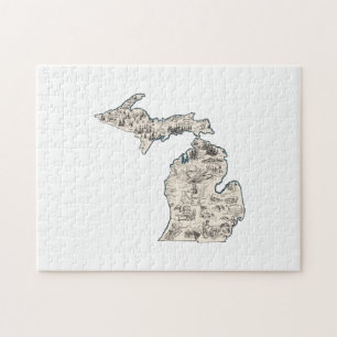 Michigan Vintage Picture Map Jigsaw Puzzle