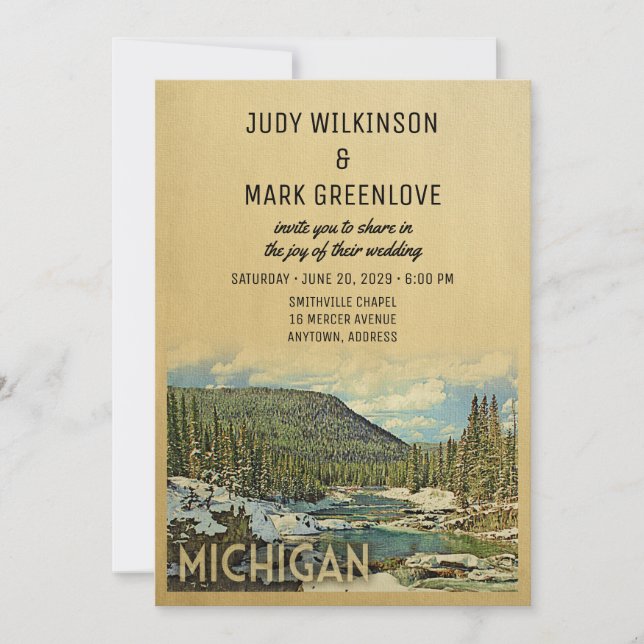Michigan Wedding Invitation Vintage Nature (Front)