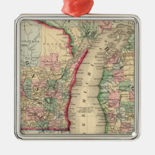 Michigan, Wisconsin Map by Mitchell Metal Tree Decoration