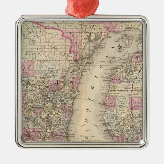 Michigan, Wisconsin Metal Tree Decoration (Front)
