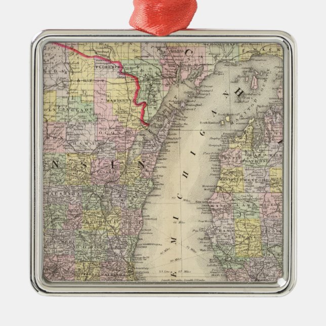 Michigan, Wisconsin Metal Tree Decoration (Front)