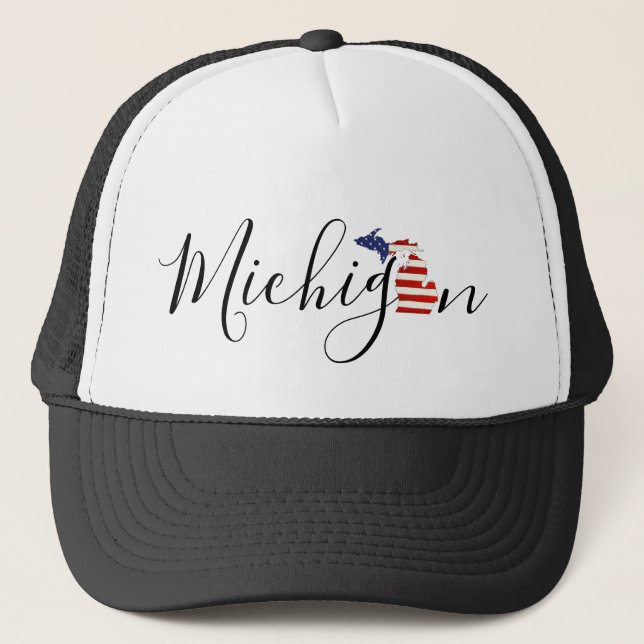 Michigan with Flag Graphic Trucker Hat (Front)