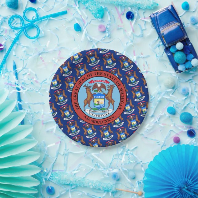 Michigander Flag & Seal, Michigan Paper Plate (Party)