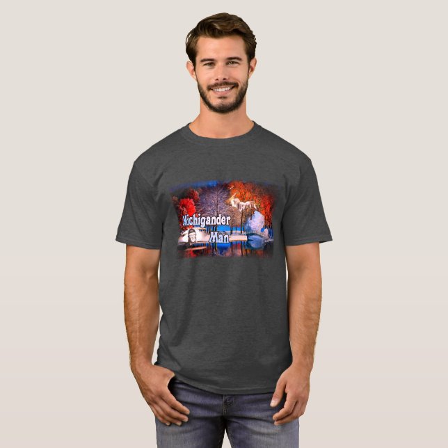 Michigander Man Fall Snow T-Shirt (Front Full)