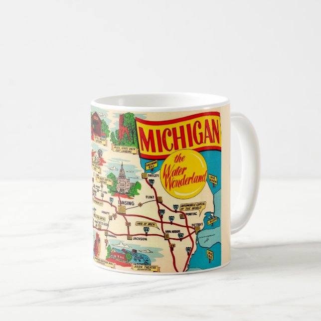 Michigan's Water Wonderland Map  Coffee Mug (Front Right)