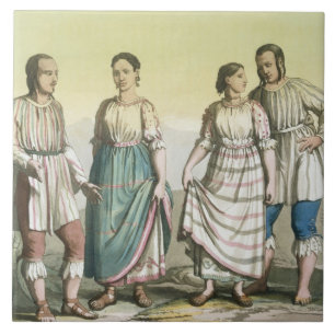 Michoacan Indians in Traditional Costume, Mexico ( Tile