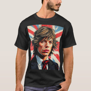 Mick Jagger Rolling Stones in front of a Union Jac T-Shirt
