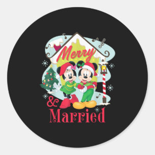Mickey & Minnie Merry & Married Christmas Classic Round Sticker