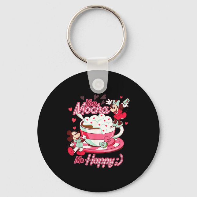 Mickey &amp; Minnie Valentine's Day You Mocha Me H Key Ring (Front)