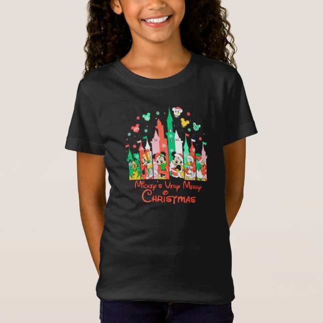 Mickey & Friends Very Merry Christmas Castle Disne T-Shirt (Front)
