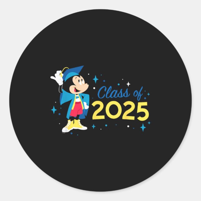 Mickey mouse cap &amp; gown '25 graduation class o classic round sticker (Front)