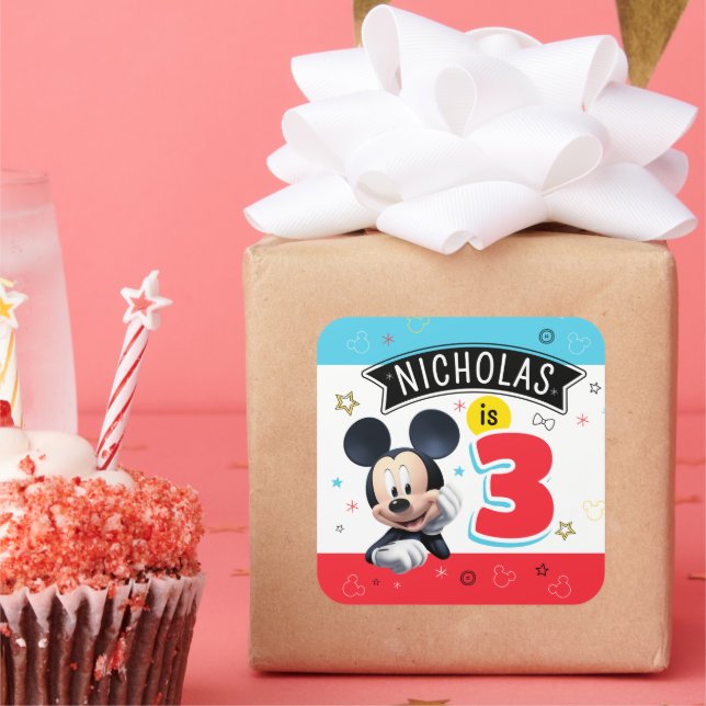 Mickey Mouse Fun Birthday party plate Customizable Square Sticker (Party)