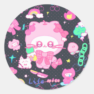 Mico's Berry Realm: Playful Pink Cat IP with Limit Classic Round Sticker