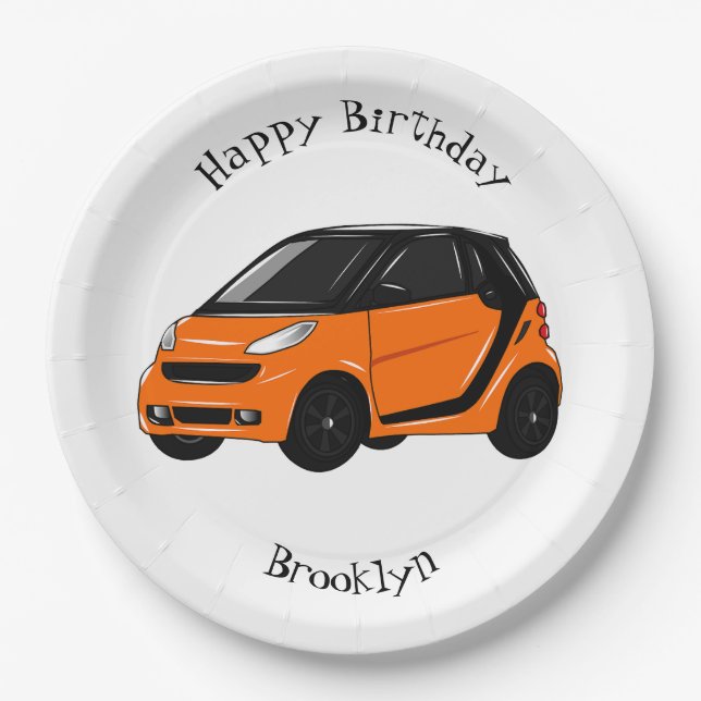 Micro car cartoon illustration paper plate (Front)