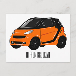 Micro car cartoon illustration postcard