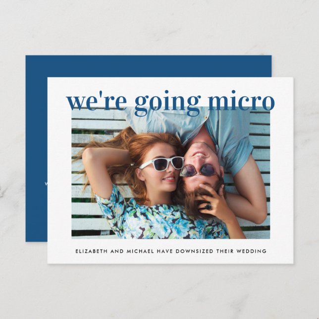 Micro Downsized Wedding Photo Blue Announcement Postcard (Front/Back)
