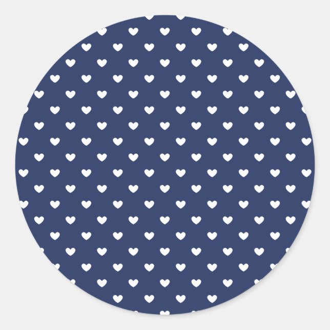 Micro Hearts White - Navy Blue Classic Round Sticker (Front)