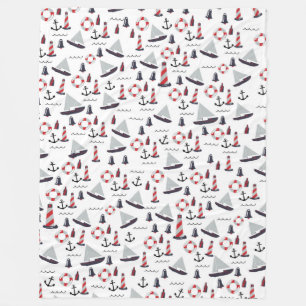 Micro Nautical Pattern vintage style print. Fleece Blanket
