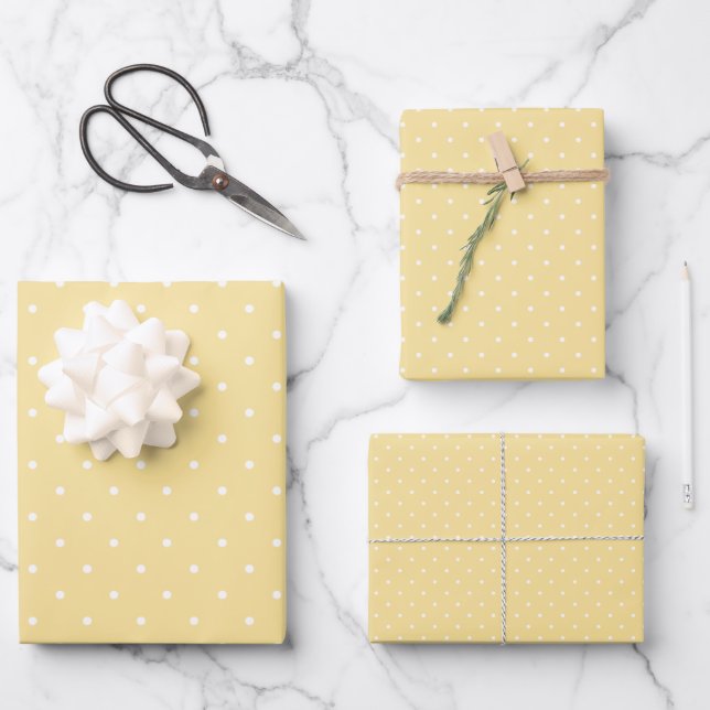 Micro Polka Dot White - Canary Yellow Wrapping Paper Sheet (Front)