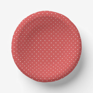 Micro Polka Dot White - Coral Red Paper Plate