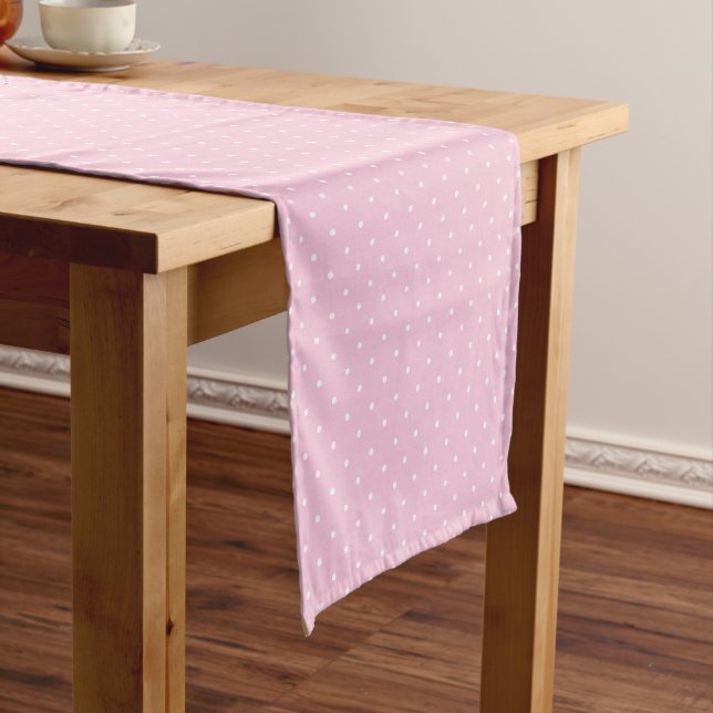 Micro Polka Dot White - Light Pink Short Table Runner (In Situ)