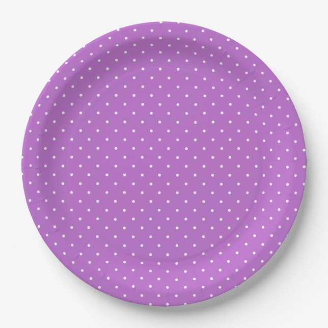 Micro Polka Dot White - Orchid Purple Paper Plate (Front)