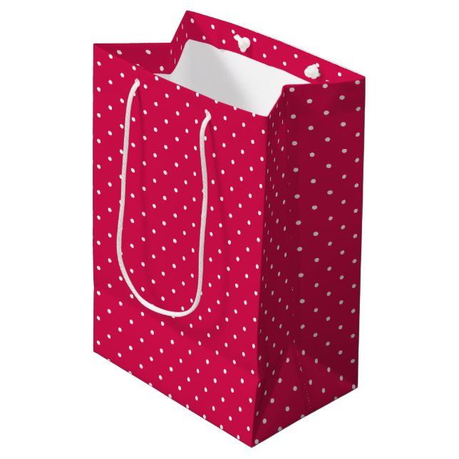 Micro Polka Dot White - Raspberry Red Medium Gift Bag (Front Angled)