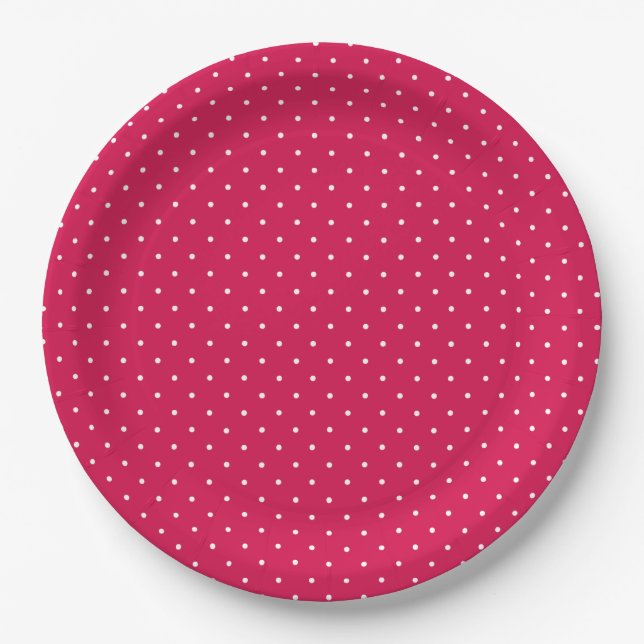 Micro Polka Dot White - Raspberry Red Paper Plate (Front)