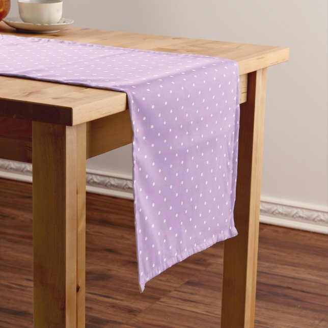 Micro Polka Dot White - Soft Lilac Short Table Runner (In Situ)
