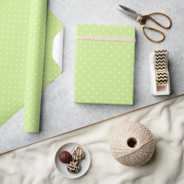Micro Polka Dot White - Spring Green Wrapping Paper (Crafts)