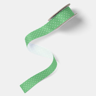 Micro Polka Dot White -Summer Green Satin Ribbon